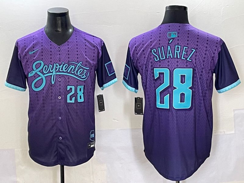 Men 2025 Arizona Diamondback #28 Suarez Purple Joint Name Nike MLB Jersey style 6